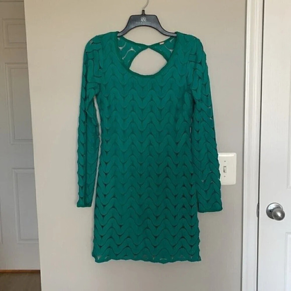 Free People Wild‎ Thing Green Crochet Mini Dress S - Picture 4 of 9